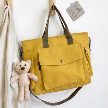 

New Woman Canvas Handbag Female Simple Casual Shoulder Bags Big Capacity Solid Ladies Totes High Quality Bolsa Feminina