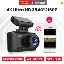 Junsun 4k traço cam dupla lente uhd gravação câmera do carro dvr visão noturna wdr embutido gps wi-fi g-sensor de detecção de movimento