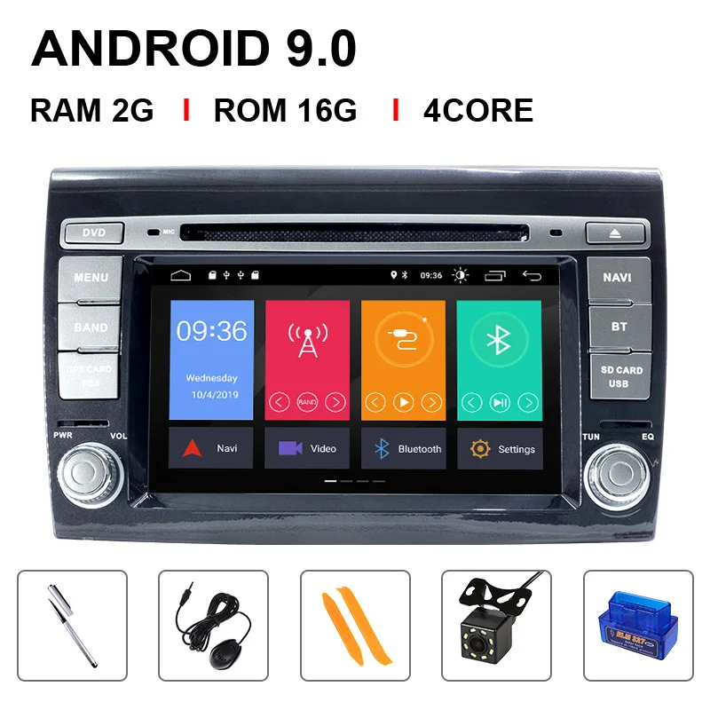 4 Core 16ROM OBD Cam Ips DSP 4G 64 Гб 2 Din Android 9,0 Автомобильный мультимедийный DVD плеер для Fiat/Bravo 2007 2008 2009 2010 2011 2012 gps навигации радио - Цвет: 4 Core 16ROM OBD Cam