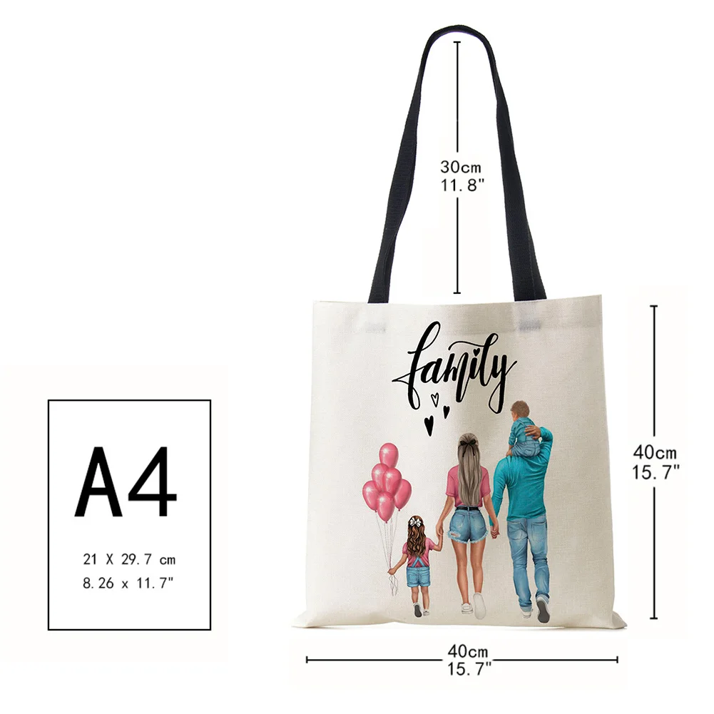 Cute Cartoon Super Mama Print Linen Tote Bag Reusable Shoulder Bags Mom and Baby Folding Women Casual Handbags Lady Fabric Totes shoulder bag canvas tote bag