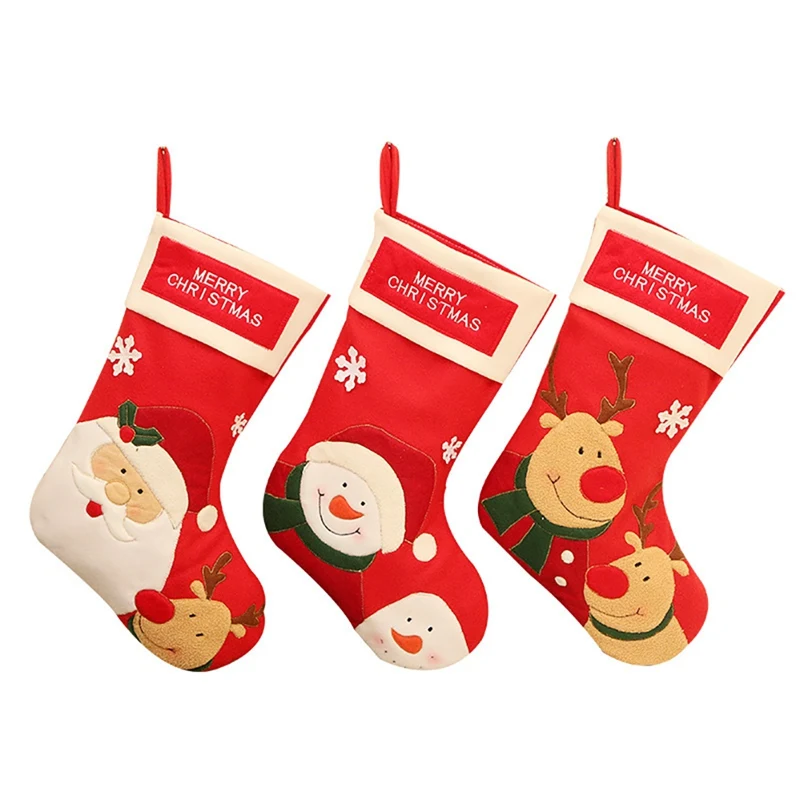 

Christmas Hanging Ornament Candy Gift Bag Christmas Stockings Santa Claus Elk Snowman Bag Xmas Fireplace Decoration