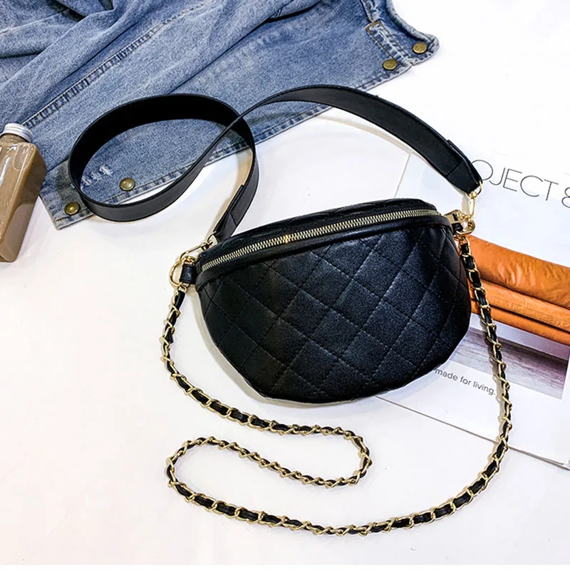 Women Waist Bag Fanny Pack Belt Bags PU Material Chest Packs Hip Package Luxury Crossbody Bag Large Capacity Female Waist Pack - Color: Black  Waist pack