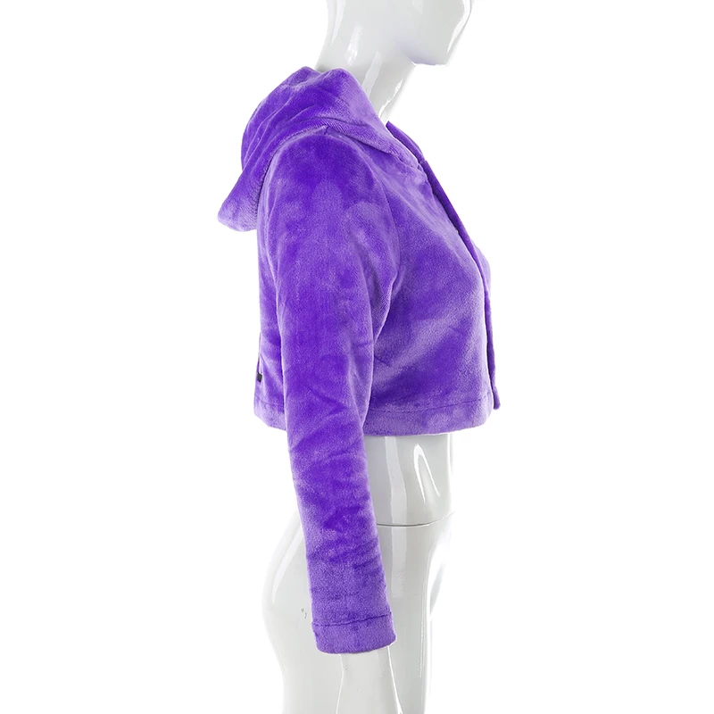 HEYounGIRL/повседневное пушистое кроп пальто с мишкой и вышивкой; сезон осень-зима; укороченная куртка с искусственным мехом; фиолетовое пальто с длинными рукавами; теплое