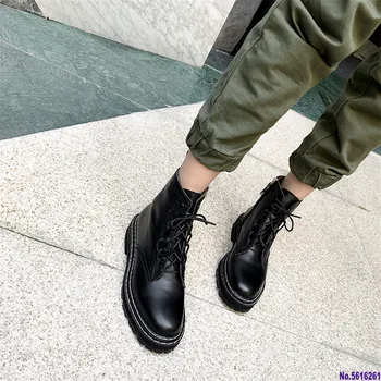 

2020 Autumn Winter Quality Genuine Leather Punk Short Boots Lace Up High Heels Women Ankle Boots Party Shoes Woman