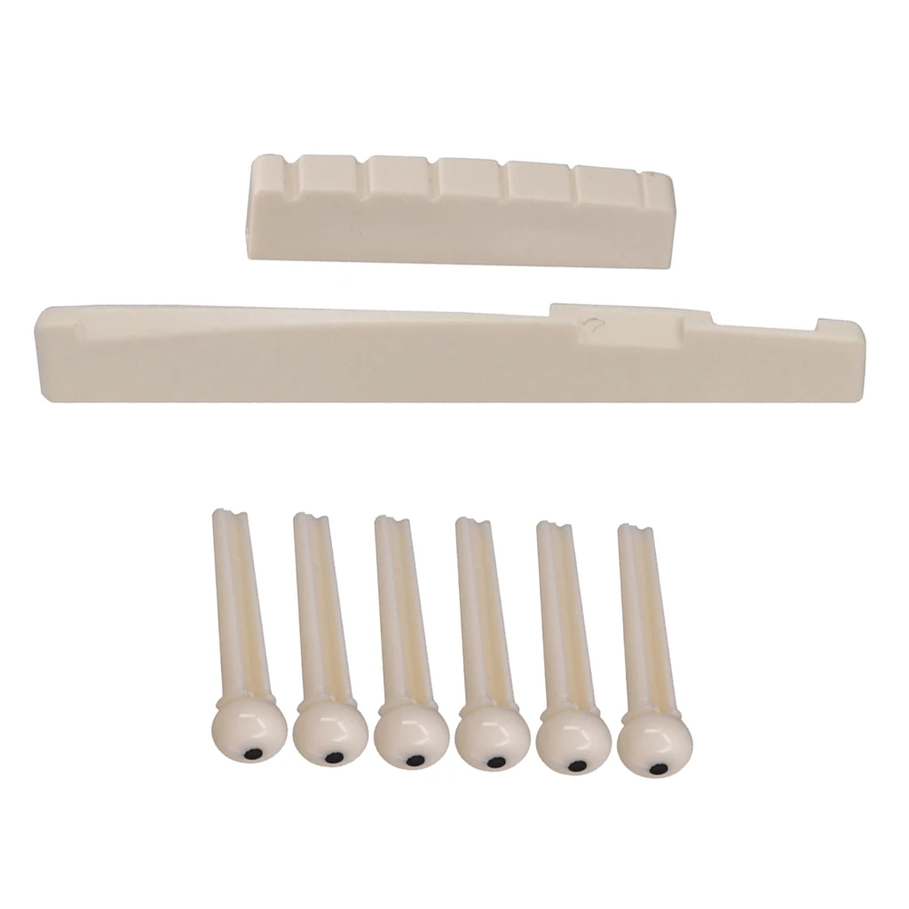 6 String Nut Bridge Saddles And Nut + 6pcs Guitar Bone Bridges Pins For Acoustic Guitar