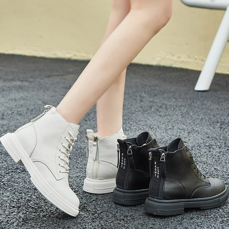 

Plus Velvet Genuine Leather Martin Boots WOMEN'S Boots England Casual Fashion Students Korean-style Versatile Winter New Style M