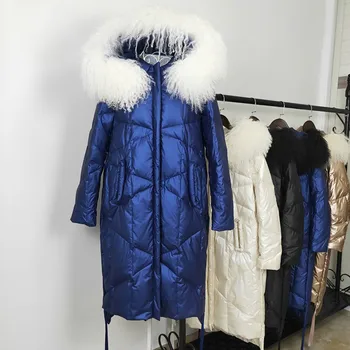 

Winter Women Hooded White Duck Down Parka Big Natural Fur Collar Down Long Jackets Casual Female Thick Snow Outerwear