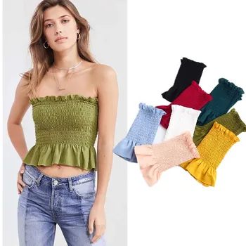 

European and American Elastic Inner and Outer Wear Pleated Tube Top Women Summer All-match Chest Wrap Top Soutien Gorge Bandeau