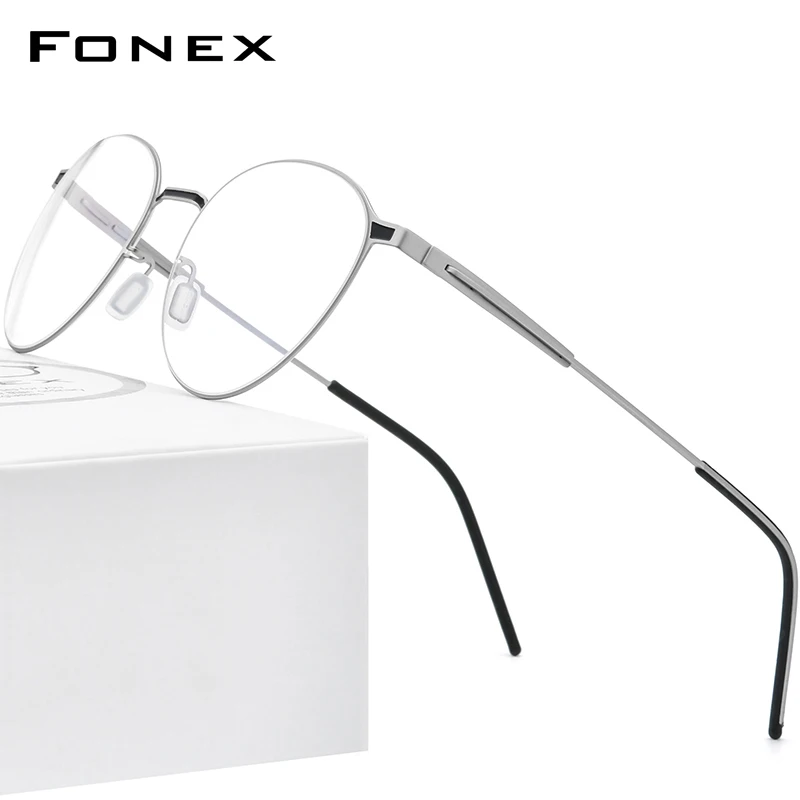 FONEX Оправа из сплава для очков женские круглые оптические очки близорукости мужские 2020 металлические без