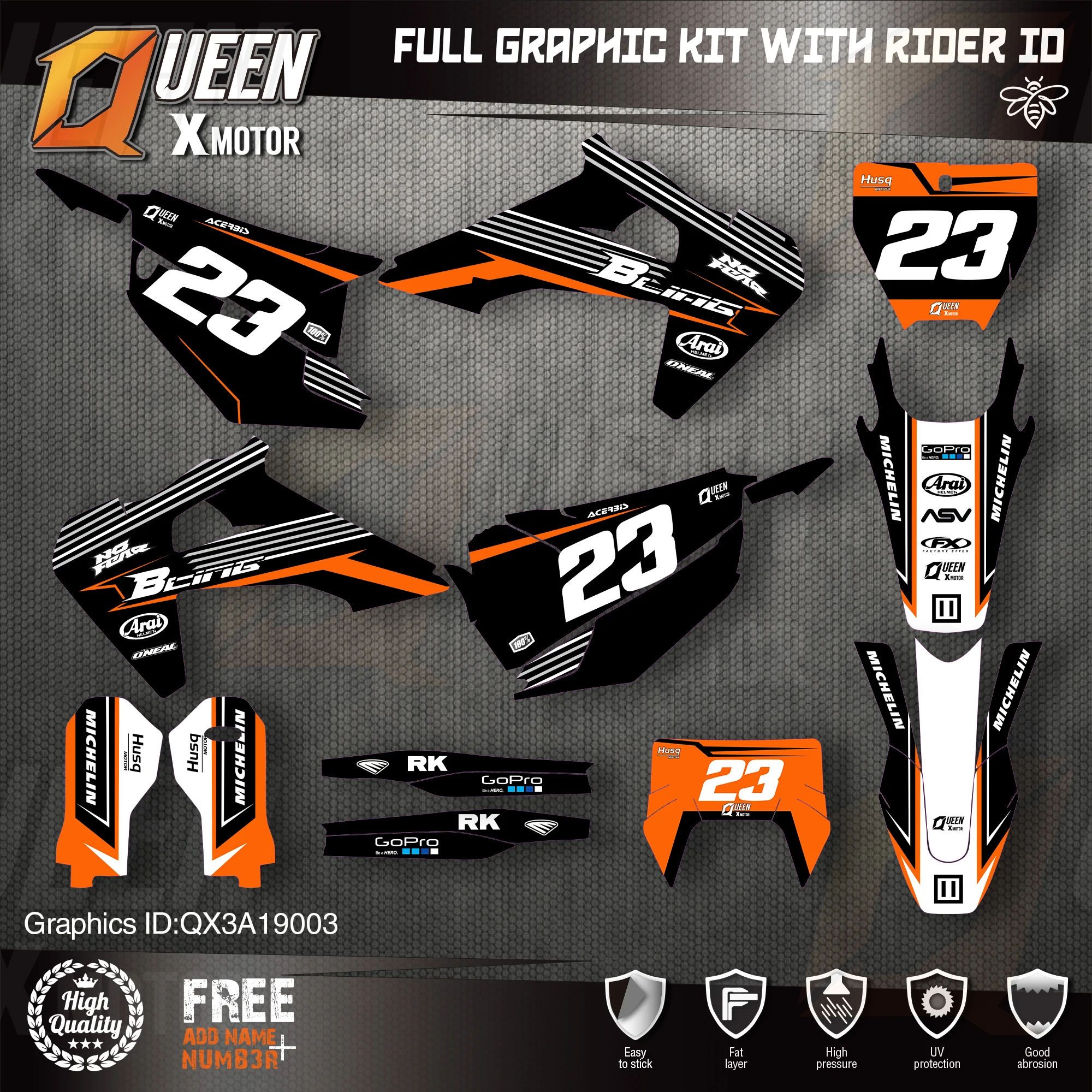 

Queen X MOTOR Custom Team Graphics Decals Stickers Kit For Husqvarna Decal 2019-N TC FC TX FX FS 2020-N TE FE 125-450CC 03