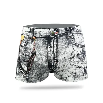 

3D Printing Jeans Printed Boxer Mens Denim Shorts Mid Waisted Underpants Bleathable Sports Panties Men Ropa Interior Hombre