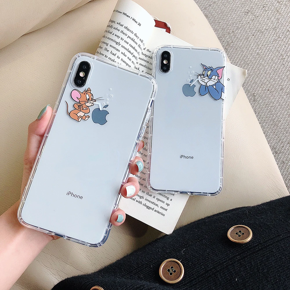

Cartoon Cute cat and mouse Print Soft TPU Cases For iPhone 6S 8 7 Plus Matte Back Coque For iPhone X 11 Pro XS Max XR Phone Case