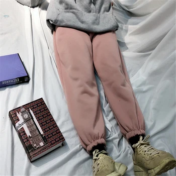 

Sports Pants Woman Loose The Korean Version Students Fashion Add Wool Upset High Waist Pants Woman Autumn and Winter