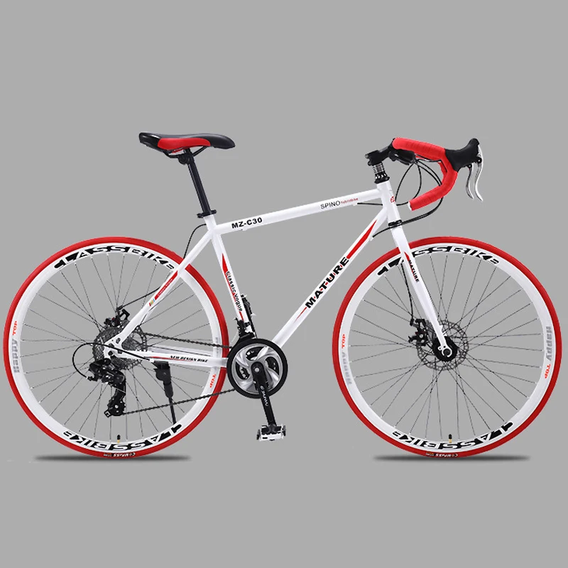 Discount 700c road bike 21 27 and 30 variable speed double disc brake ultra light Aluminum alloy road bike adult bicycle 4
