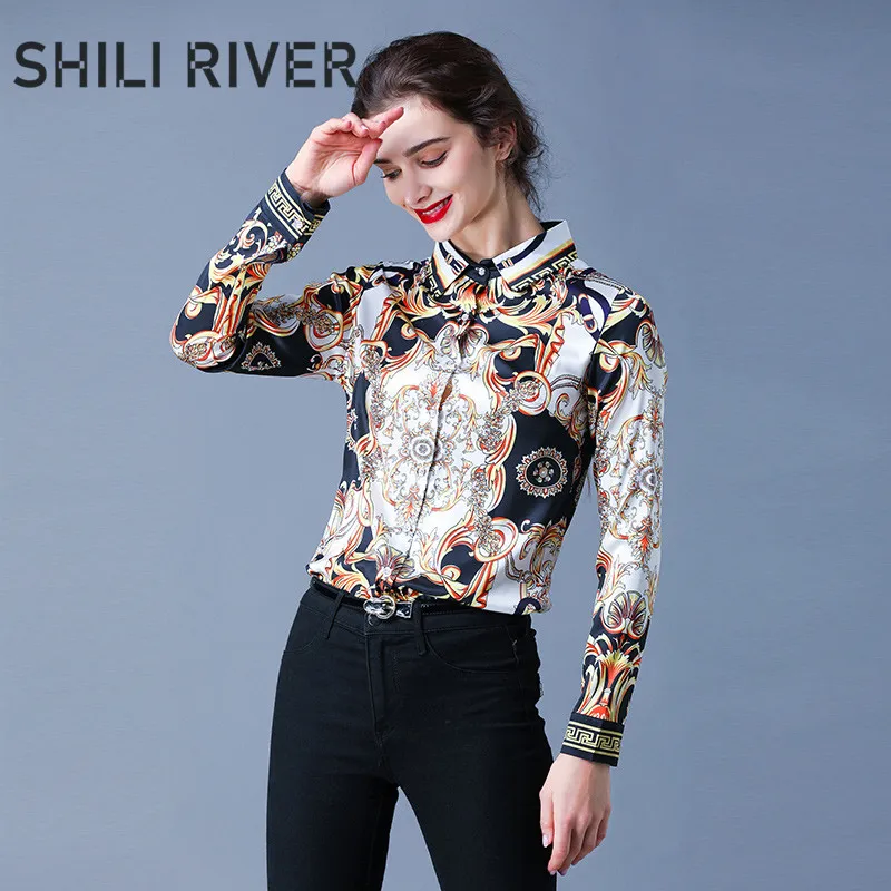  2020 new spring autumn runway designer tops for women long sleeve blouse slim casual print gorgeous