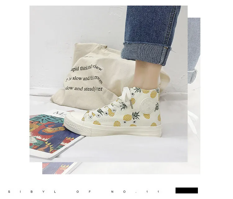 8022 Hight-top Pineapple Canvas Shoes Women's New Style Students Fruit Cloth Shoes Korean-style Versatile Strawberry Women'