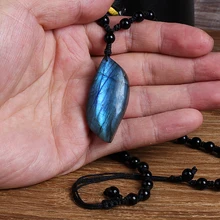 

Natural Labradorite Energy Necklace Women Men Trendy Moonstone Glitter Stone Handmade Healing Prayer Pendants & Necklace Jewelry