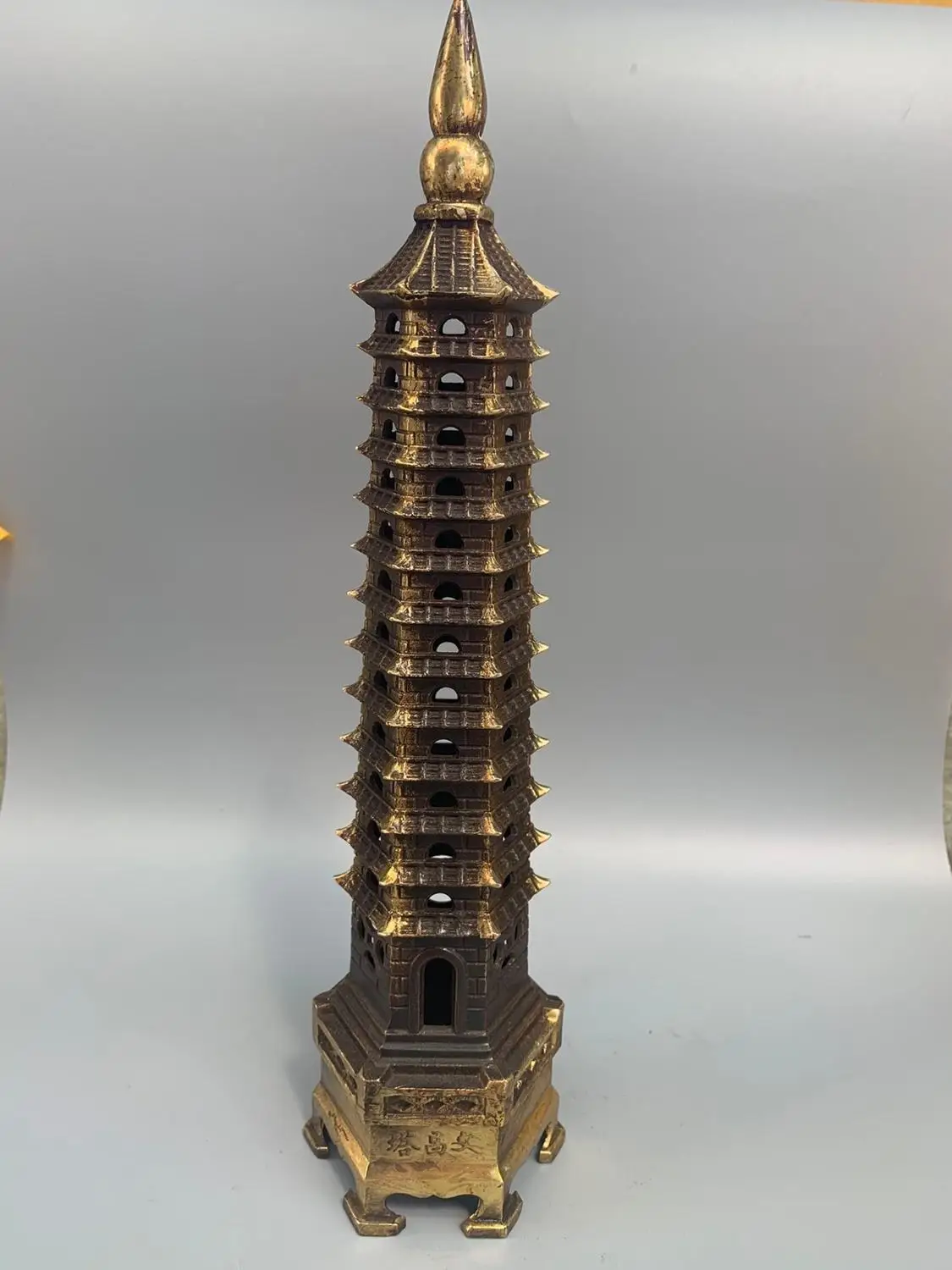 

wedding decoration Chinese Collection Pure copper gilt 13-story Wenchang Tower ornaments