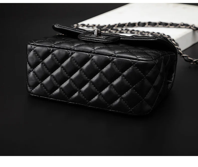 Luxury Handbags Women Bags Designer 2019 New Gold Chain Flap Purse for Ladies Soft Leather Quilted Plaid Lock Shoulder Bag Black (17)