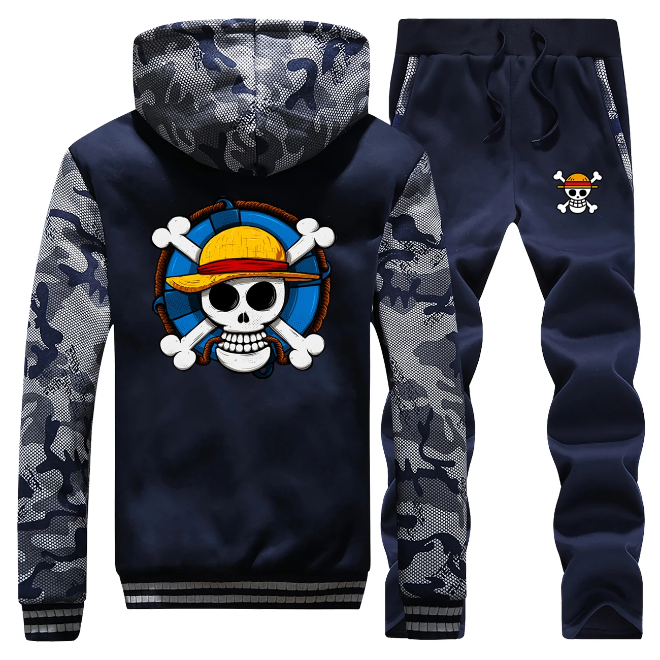 Hoodies Sweatshirts Thick Tracksuit One-Piece Jacket Pants Men Streetwear Zipper Winter