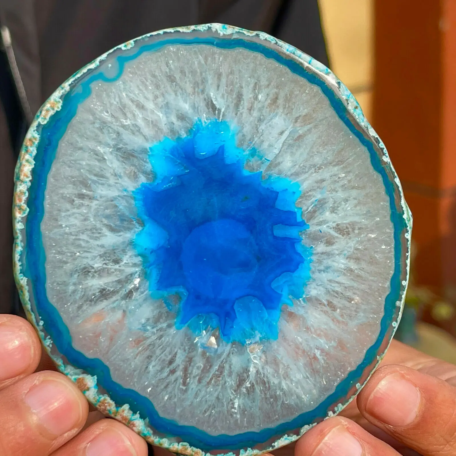 150mm Large BLUE Agate Slice Geode Polished Crystal Quartz 5