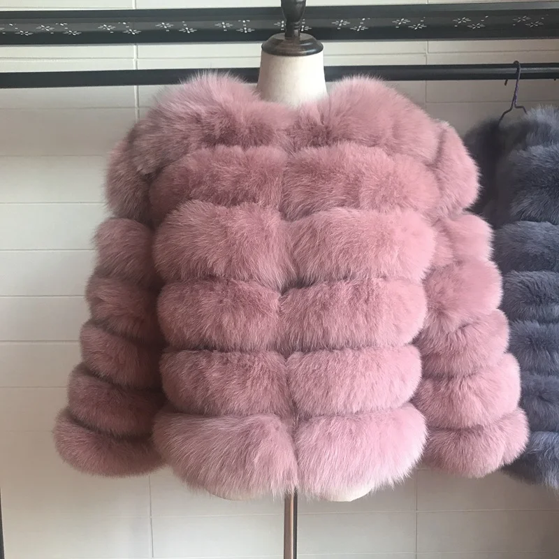 pink 6 Новая женская теплая шуба из натурального Лисьего меха короткая зимняя меховая куртка верхняя одежда из натурального меха голубой лисы пальто для женщин Горячая Акция - Цвет: pink 6