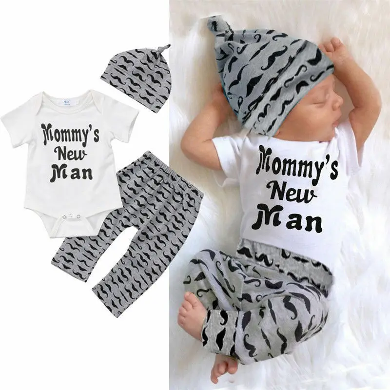 3PCS Newborn Baby Boy Clothes Set Long Sleeve Romper + Pants Hat Outfits Winter Casual Toddler Jumpsuit Playsuit 0-18M |