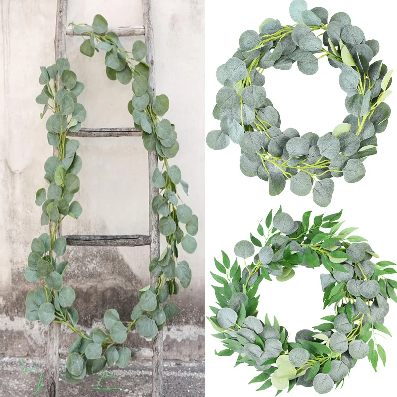 Eucalyptus Leaves Plants Garland Artificial Wisteria Flower Vines Silk Leaf Rattan Wall Hanging Decor For Wedding Party Supplies