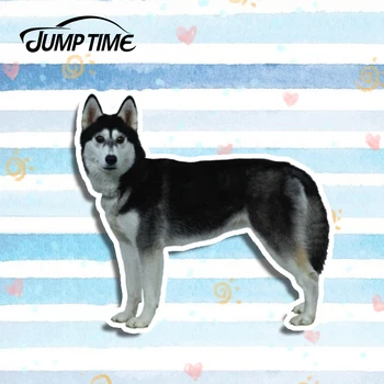 

Jump Time 13cm x 12.1cm SIBERIAN HUSKY Funny Pet Dog Vinyl Decals Stickers 3D Car Styling Bumper Window Laptop Car Stickers