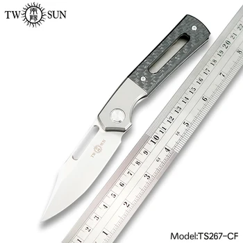 

TWOSUN Knives 14C28N Blade Folding Pocket Knife Tactical Camping Knife Outdoor Tool Carbon Fiber Titanium EDC Fast Open TS267
