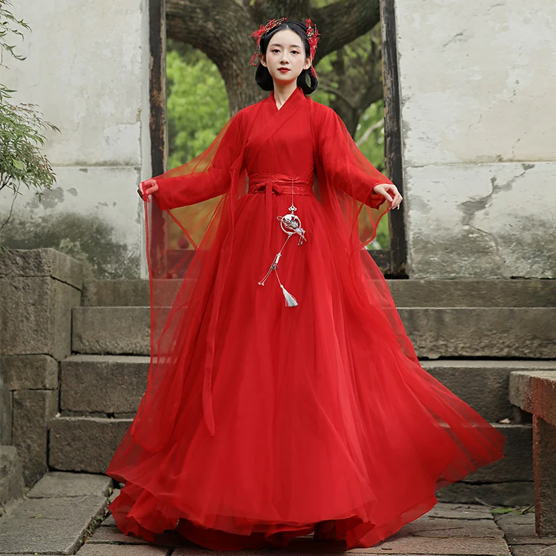 

XinHuaEase Original Hanfu Women's Dresses Female Ancient Costume Fairy Chinese Traditional Folk Style National Dance Wear Show