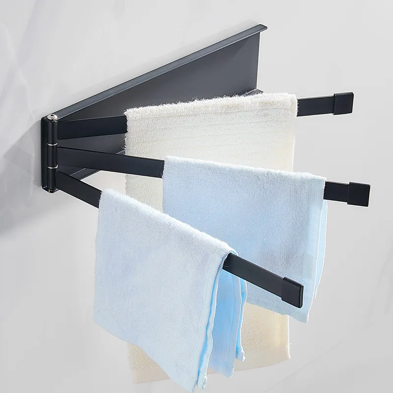 

Hole-Punched Towel Rack Black And White with Pattern Foldable Rotating Activity Alumimum Toilet Bathroom Hook Unit Towel Bar