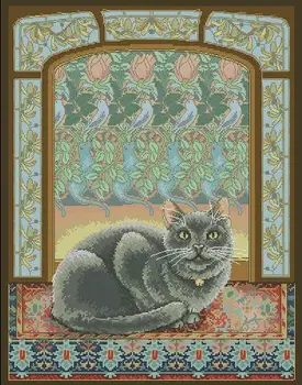 

11/14/16/18/22/25/28ct Counted Cross Stitch Kit Cat in Window Kitty Kitten dim 35226