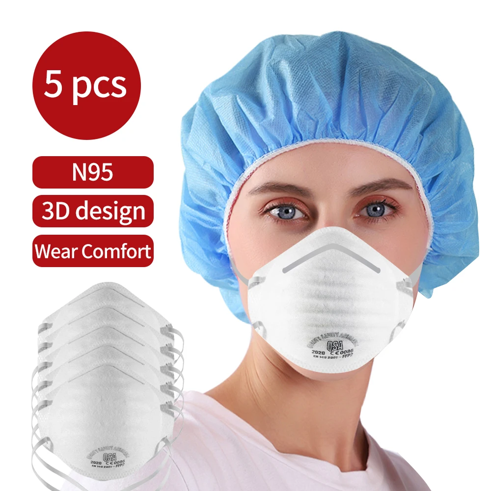

5PCS Anti-dust Face Mouth Mask N95 FFP2 Flu Virus Prevent Anti-PM 2.5 Health Mask Elastic High Quality Dustproof Disposable