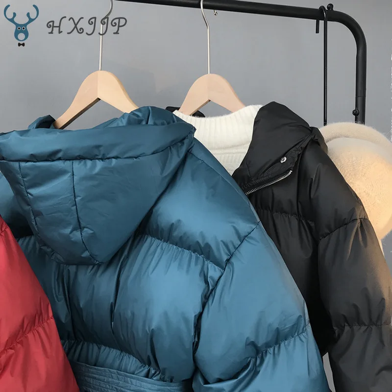 HXJJP осенне-зимняя повседневная Уличная куртка в Корейском стиле с круглым вырезом и принтом, свободная хлопковая верхняя одежда