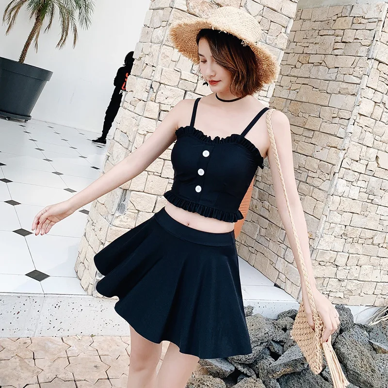  Japan And South Korea Small Real Fission Bikini Swimming Suit Woman Sexy Full Skirt Straight Angle 