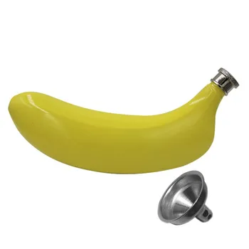 

95x28x123mm 5 oz Tropic Banana Shape Yellow Hip Flask Grade 304 Stainless Steel Funnel Novelty Xmas Gift