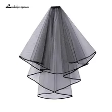 Простые черные тюлевые Свадебные вуали, два слоя ленты, свадебные аксессуары, белая слоновая кость, свадебная вуаль, свадебные аксессуары