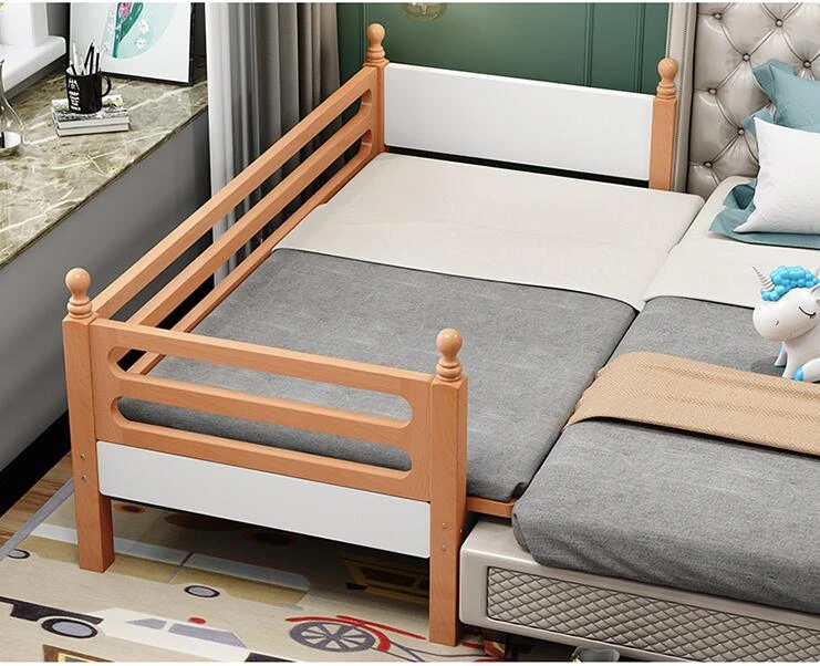 lamp Full Caution Solid Beech Child Bed With Guardrail Baby Cot Spliced King-size Bed Widened  Side Bed Extended Side Spliced Bed Can Be Customized - Beds - AliExpress