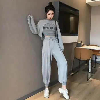 

MISSKY Spring Autumn 3pcs Women Sets Sports Sets Vest+Long Sleeve Crop Top+Pants Casual Female Clothing Slim for Woman
