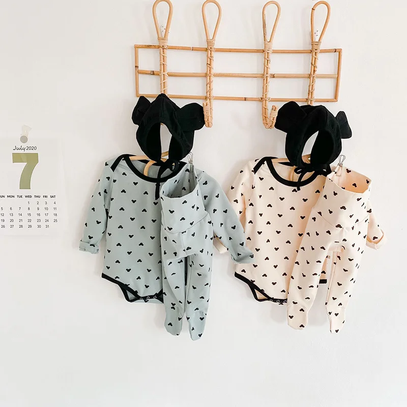 

MILANCEL 2020 baby clothes set baby bodysuit high waist pants bunny ear hat 3 pcs baby suit toddler girls bodysuit set