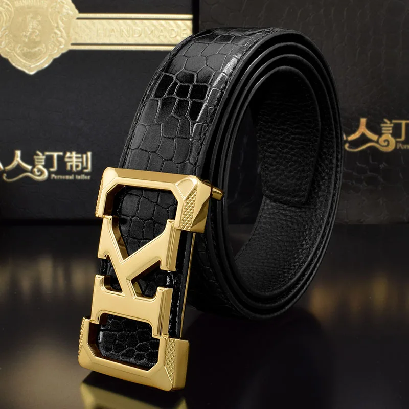 Good Quality V letter Black genuine leather designer belts men Fashion  Cowskin Waist Strap Casual smooth button ceinture homme - AliExpress