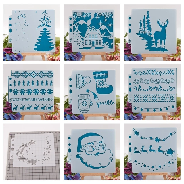 Pack of 24Pcs Small Hollow-out Christmas Painting PET Stencils Set