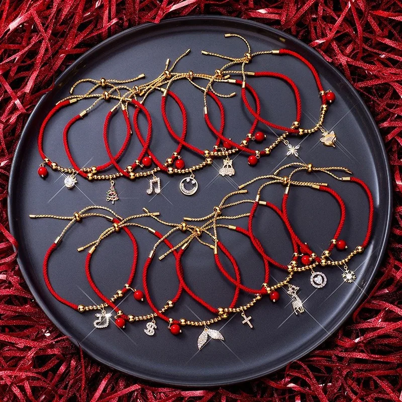 2020 All'Ingrosso Zodiac Year Red Rope Bracciale Ins Niche Woven Beaded Deer Snowflake Fishtail Pullable Jewelry