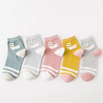 

High Quality Novelty Women Alpaca Tube Socks Japanese Cute Women's Animal Cartoon Boatsocks Spring Summer Pure Cotton Socks