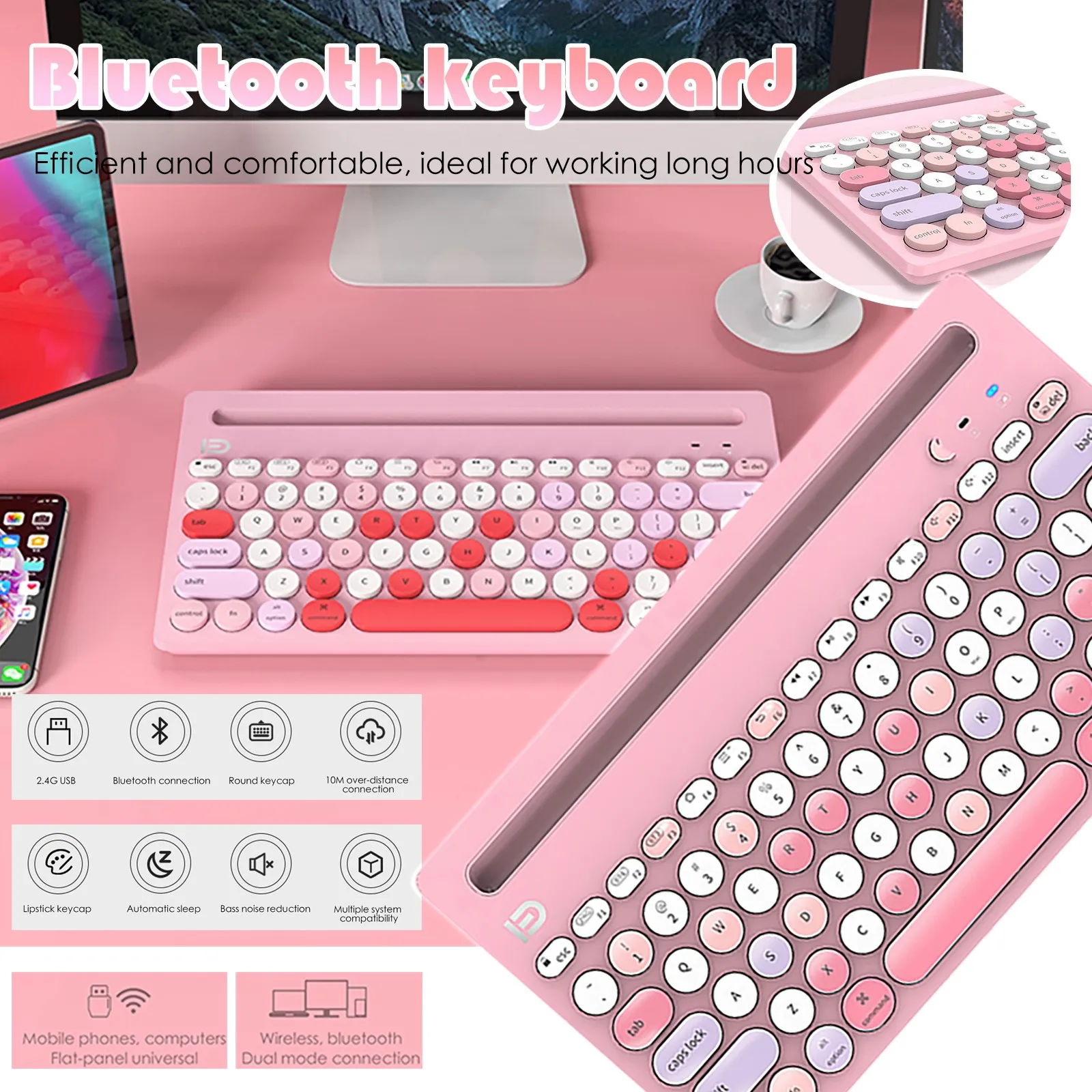 Bluetooth Wireless Keyboard Computer Gamer Retro Mixed Color Punk PC Keypad Tablet Notebook Gaming клавиатура | Компьютеры и