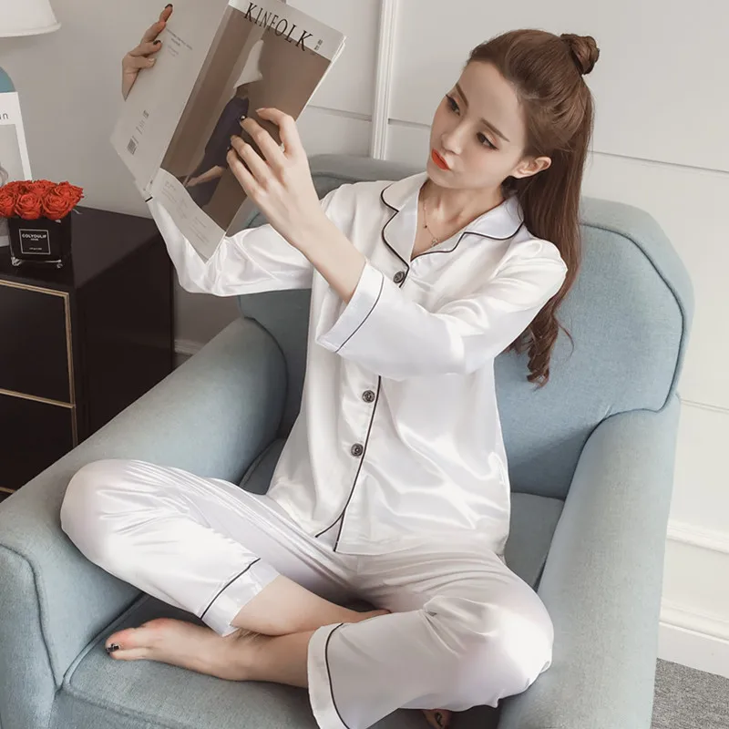 

Pyjamas Women Pink Long Sleeve Nightgown Silk Pajama Sets Women Two Piece Sleep Set Sexy Pyjama Lounge Pajamas Set Women Pajamas