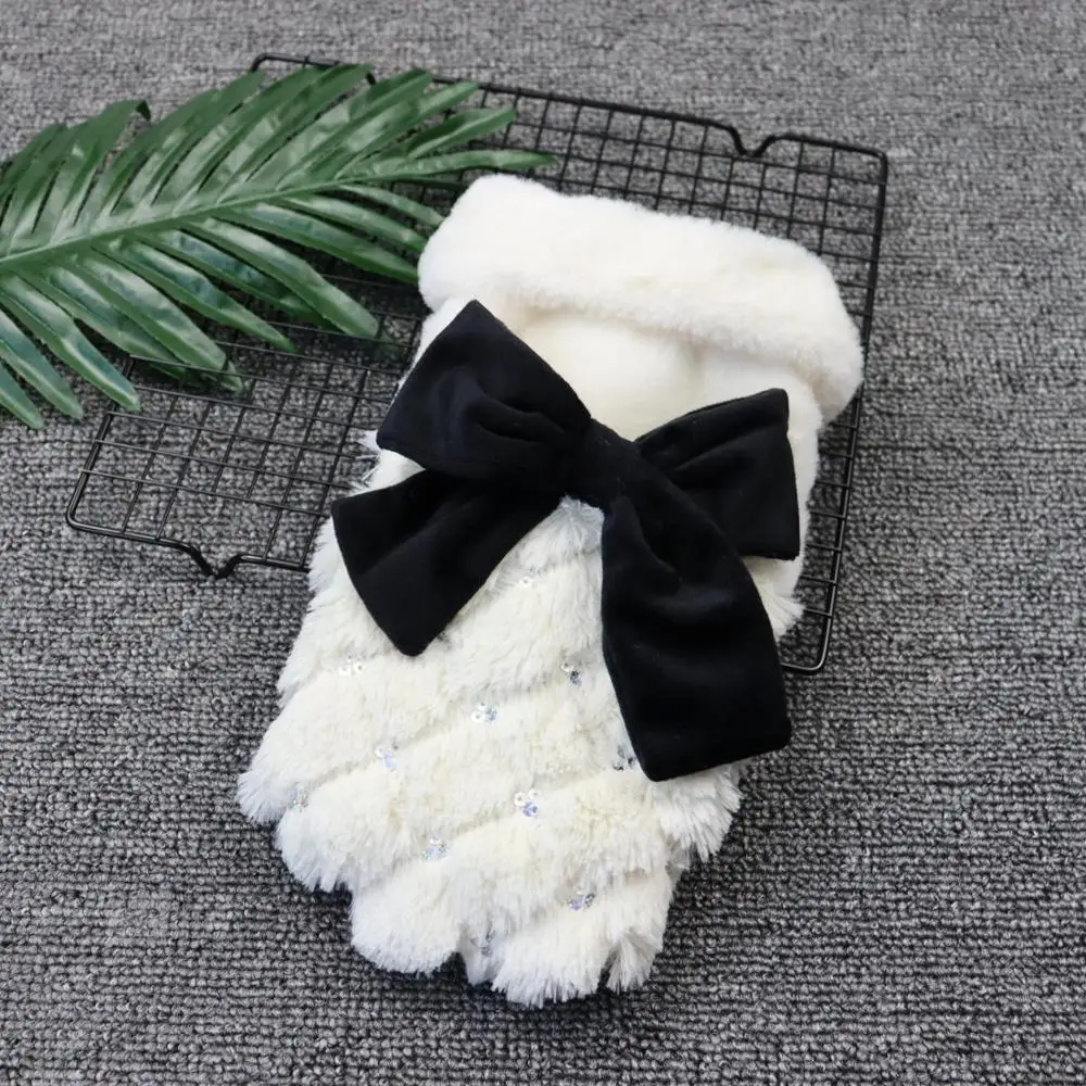 beige white Элегантное роскошное меховое зимнее пальто для домашних животных, одежда для Тедди, весенне-осенняя одежда, дышащая одежда для маленьких собак и кошек, одежда для чихуахуа с бантом - Цвет: beige white