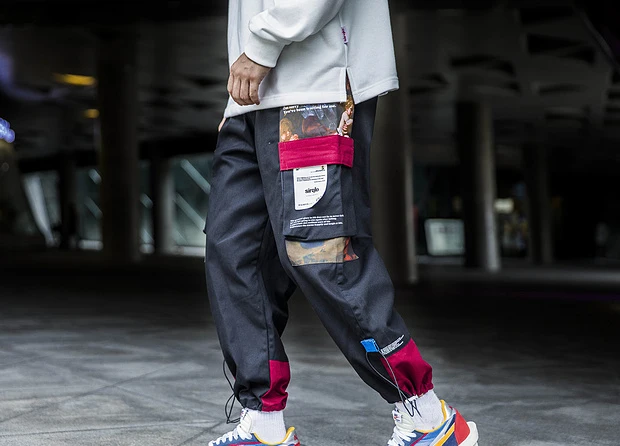 Plegie Для мужчин лоскутные брюки карго брюки уличная Harajuku джоггеры мульти карманы хип затягивающимся шнурком спортивные брюки Hipster