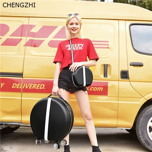 CHENGZHI круглый багаж на колесиках наборы для женщин 18 дюймов прекрасный чемодан на колесиках с сумочкой на универсальных колесиках для девочек Дорожная сумка - Цвет: a set